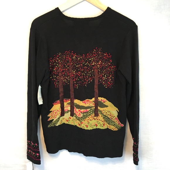 Susan Bristol Sweaters - Susan Bristol Hand Embroidered Tree Cardigan NWT L